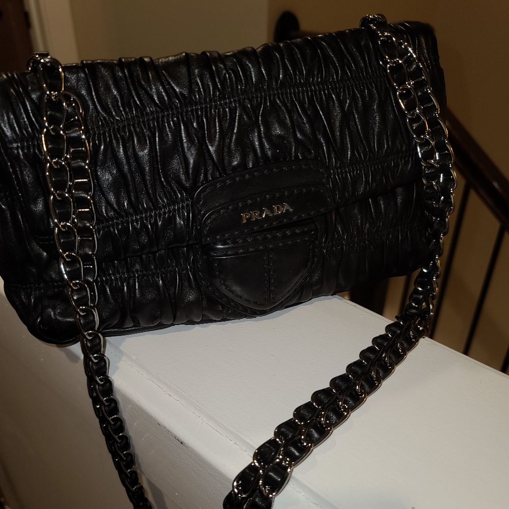 Prada Black Pattina Nappa Gaufre Crossbody Bag